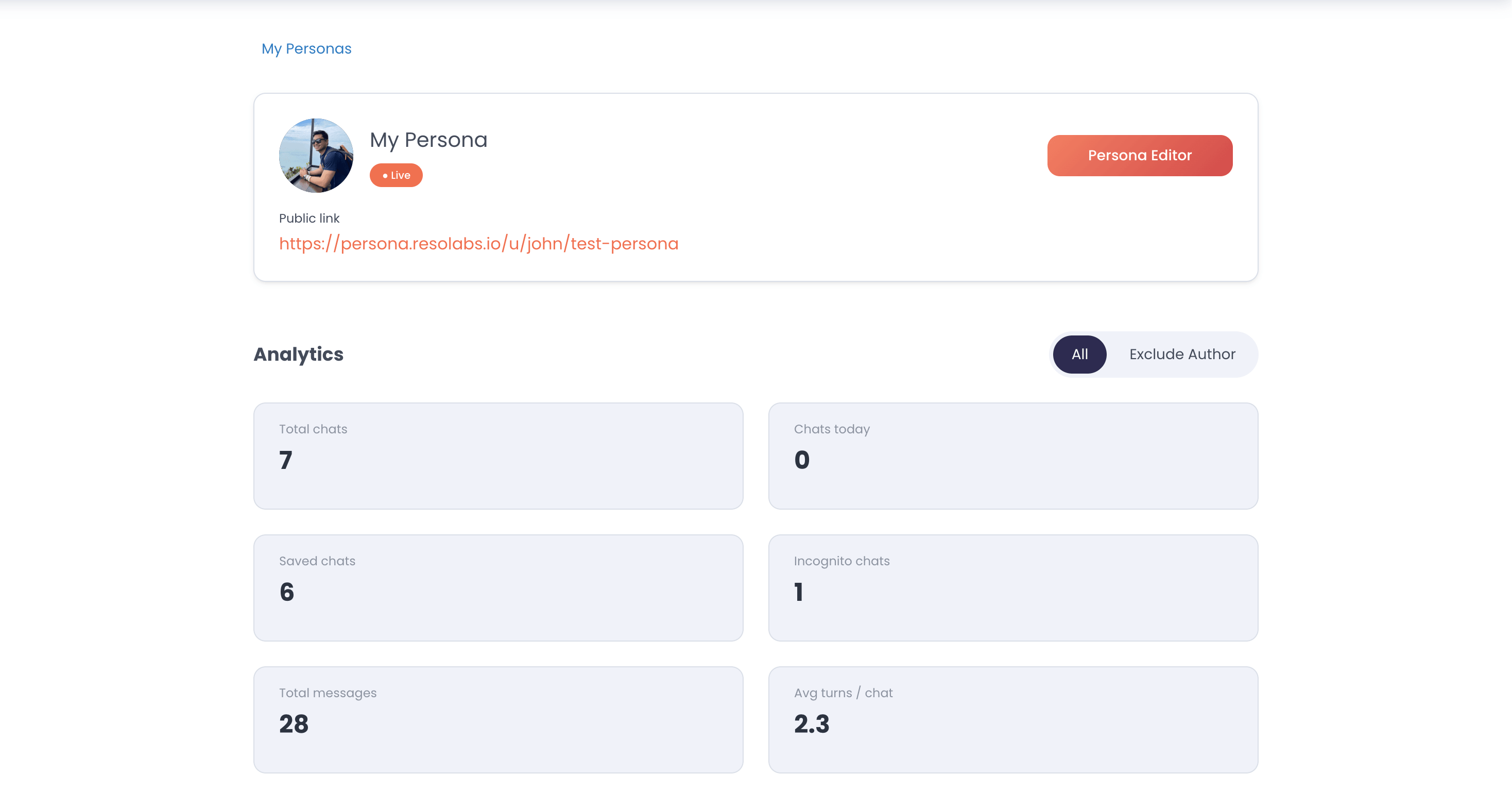 Persona AI analytics dashboard overview