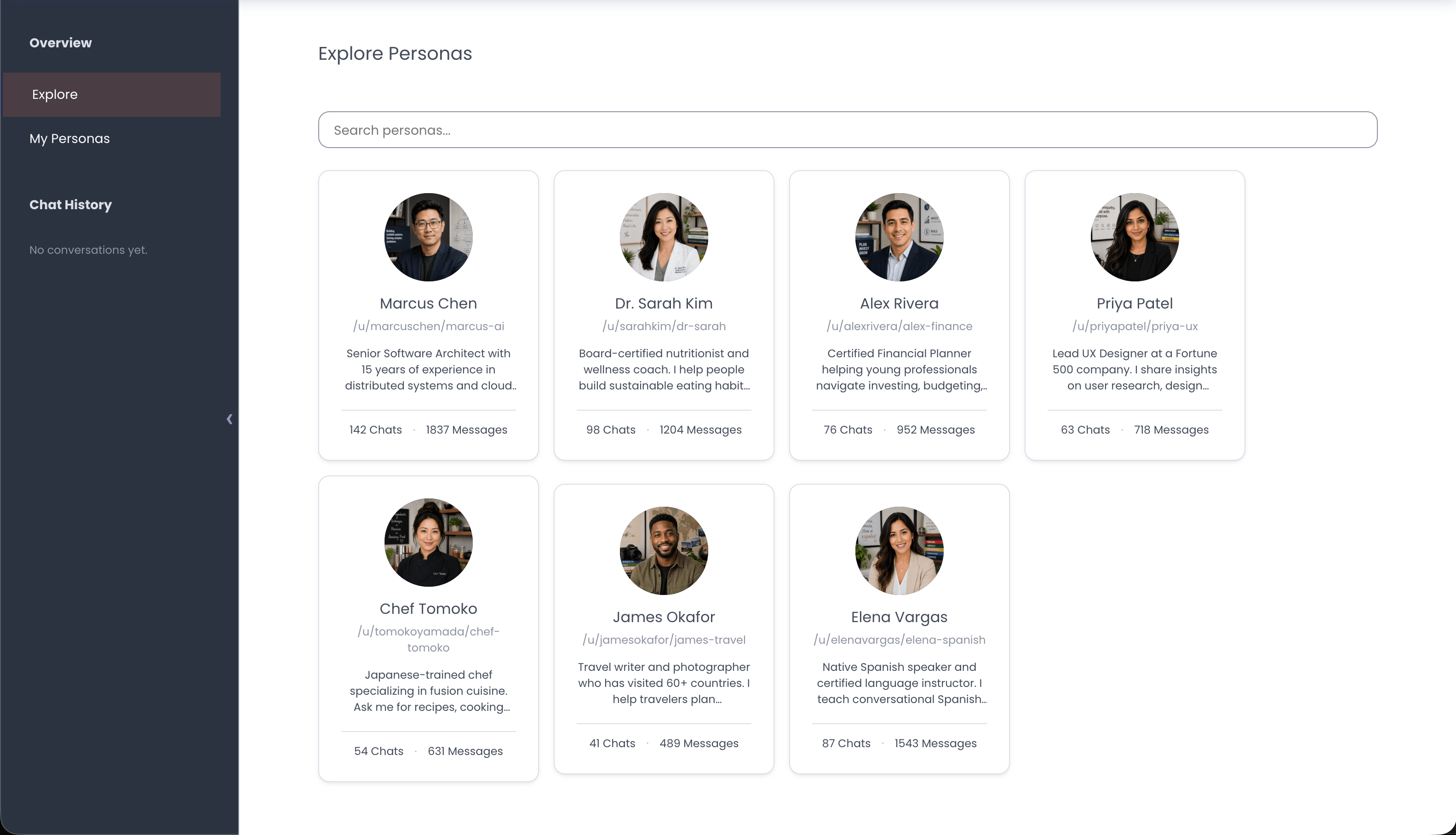 The Explore Personas directory in Persona AI