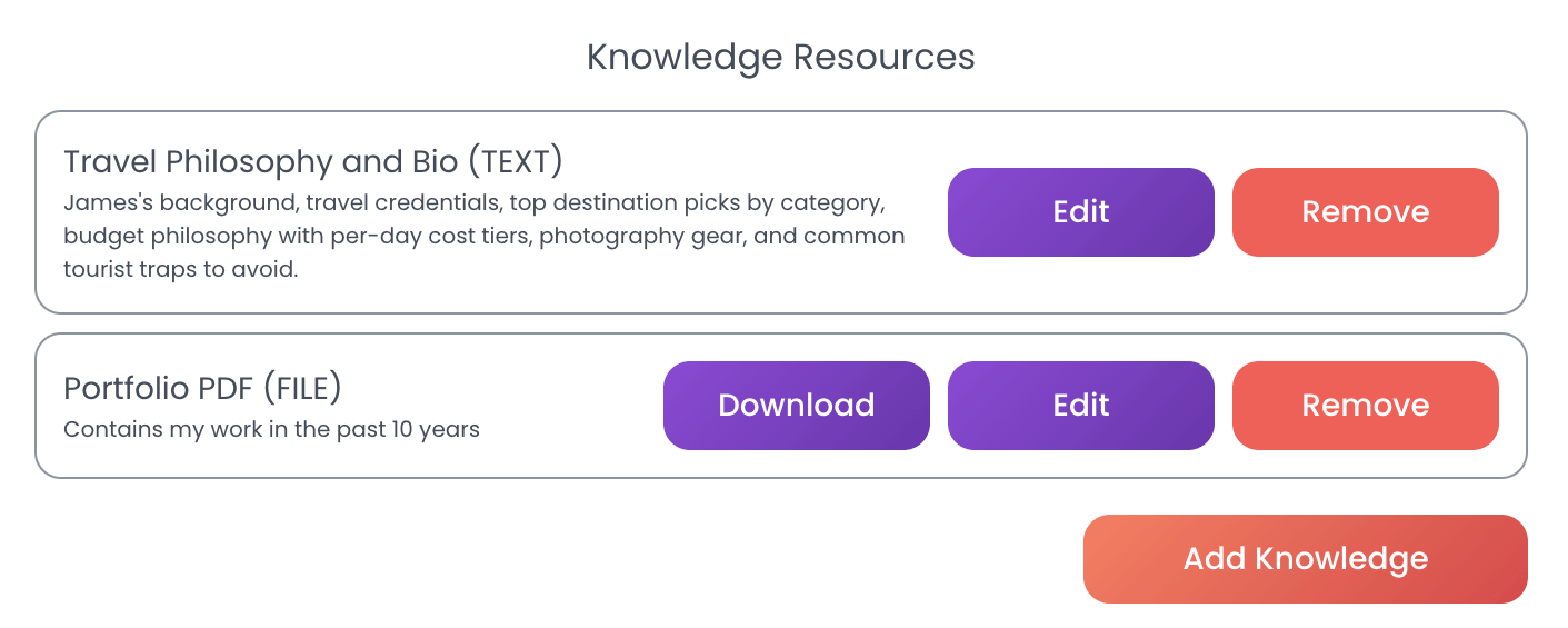 Add knowledge resource modal in Persona AI